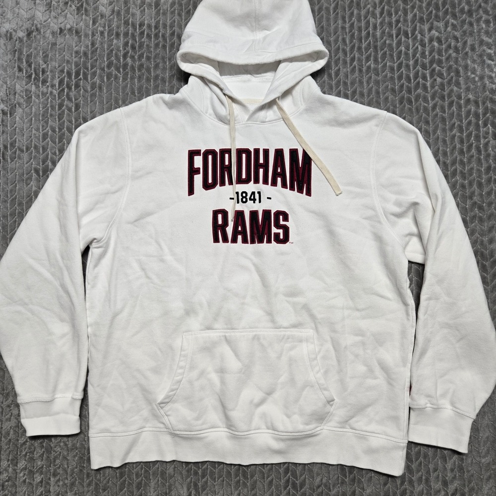 League Fordham Rams Hoodie Mens 2XL White Pullover Sweatshirt University Fleece